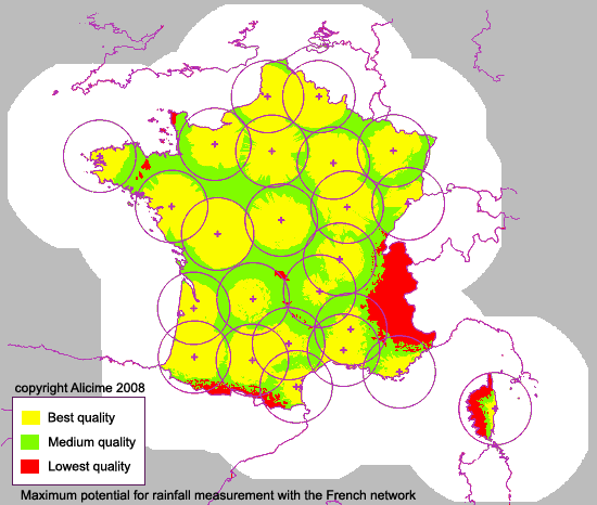 Maximum potential for rainfall measurement with the French network